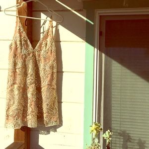 Free People Night Shimmers Mini Dress in Cream